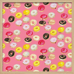 Watercolor donuts pattern in hot pink Poster