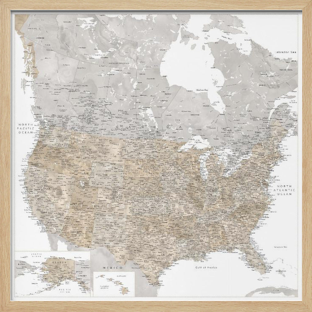 Highly detailed map of the United States and Canada Poster