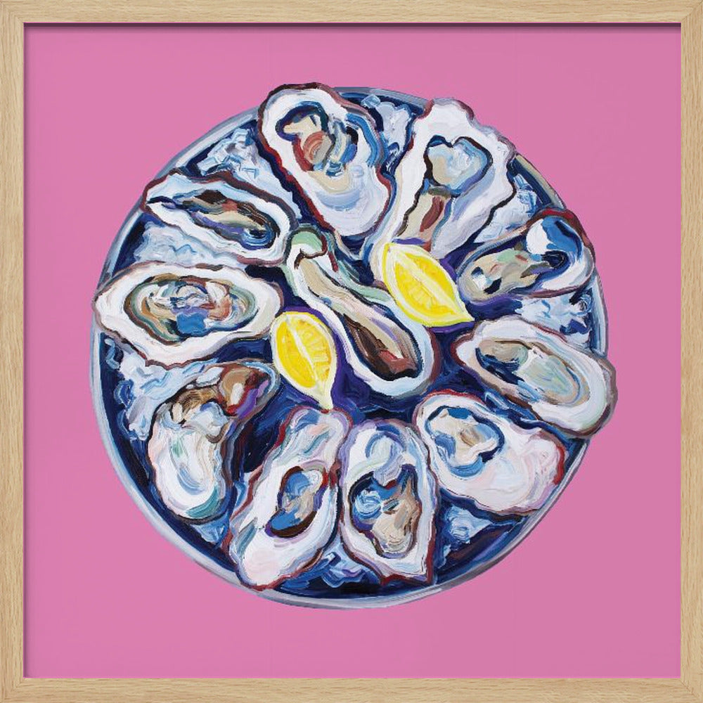 Oysters On a Plate Pink Poster