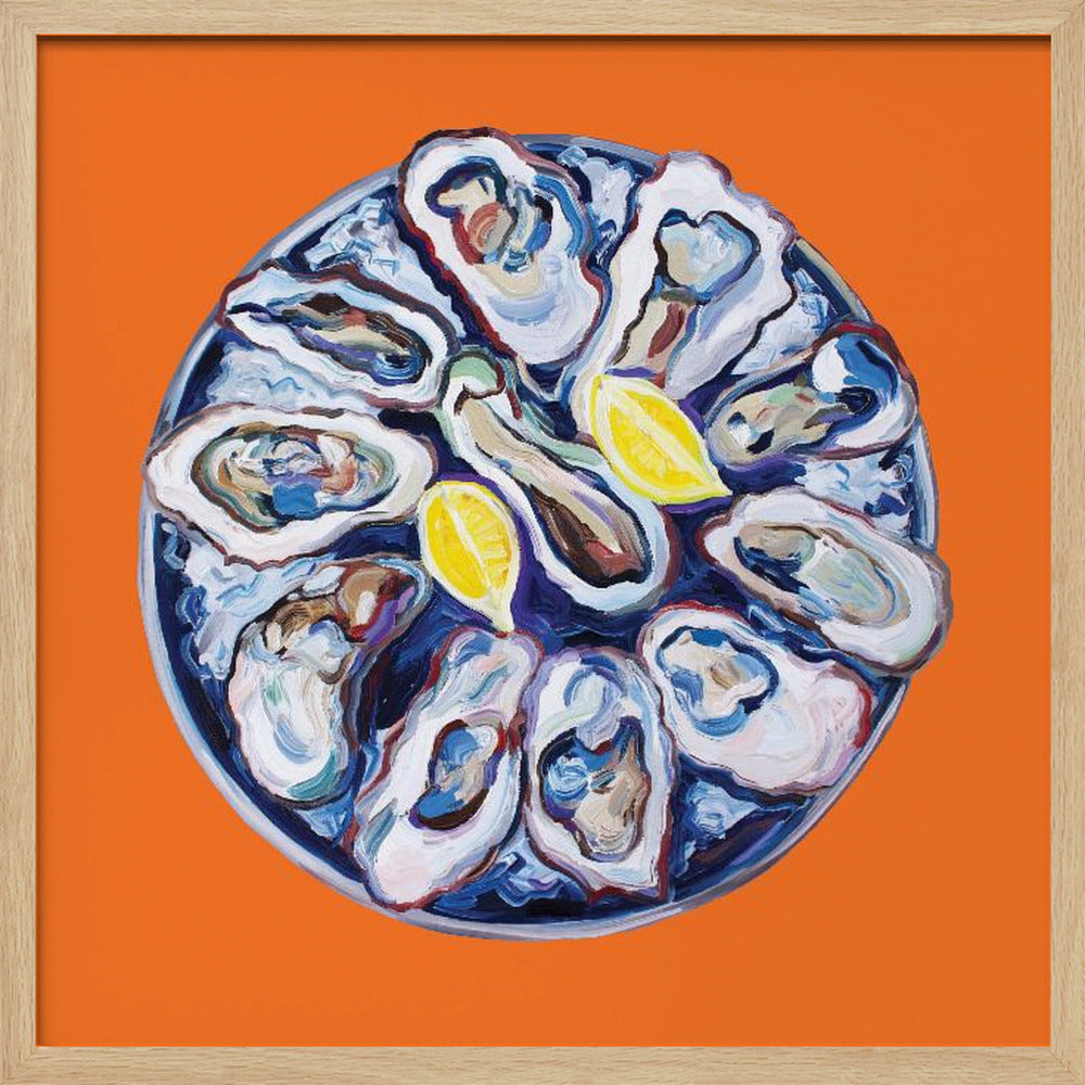 Oysters On a Plate Orange Poster