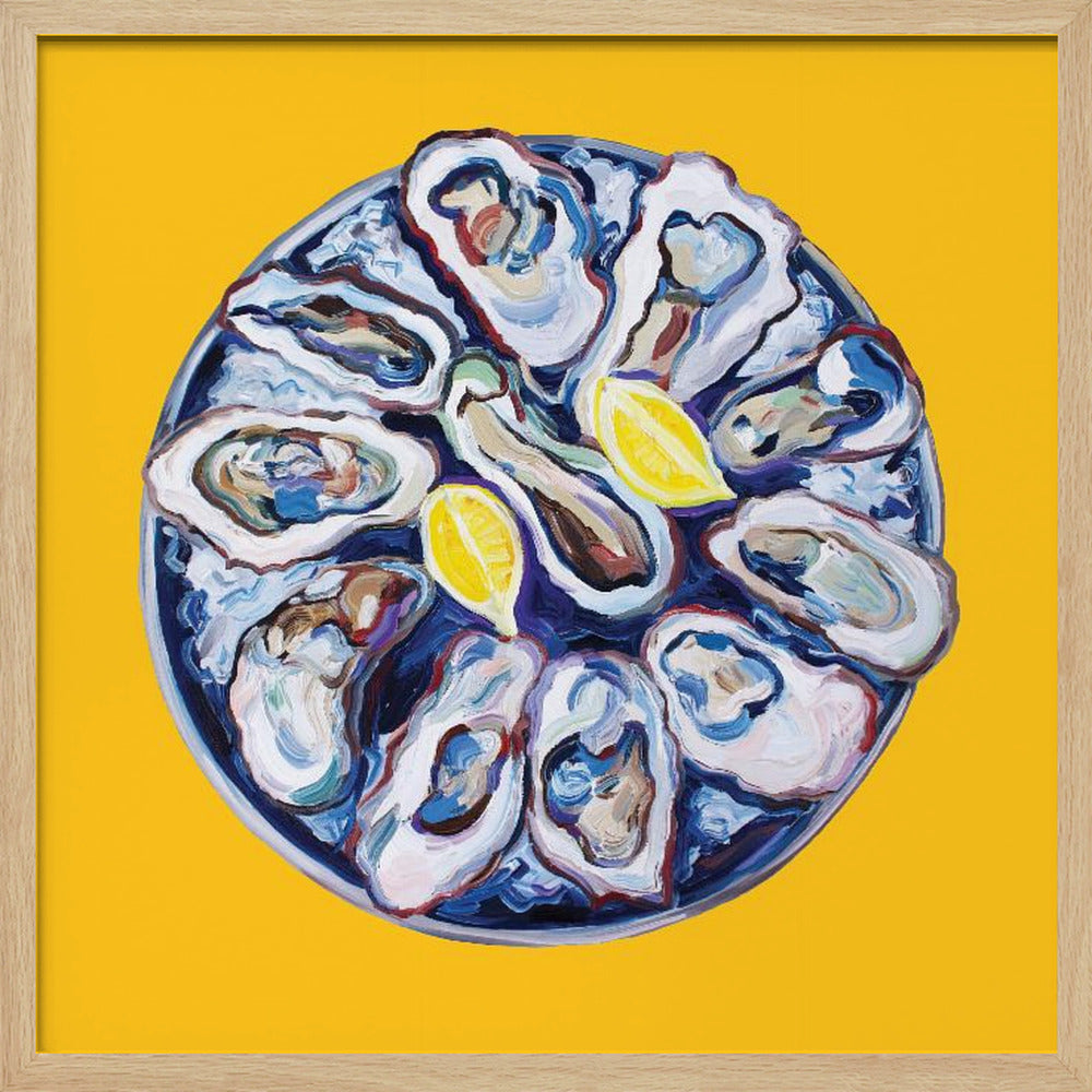 Oysters On a Plate Yellow Poster