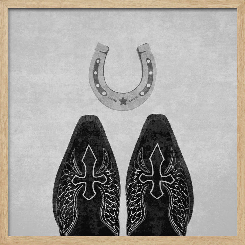 Bw Cowboy Boots and Horseshoe Poster