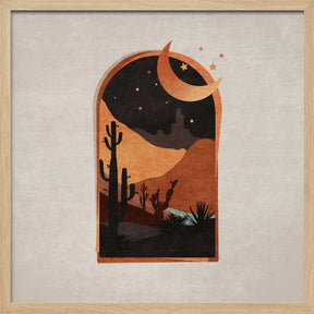 Window Desert Night and Moon Poster