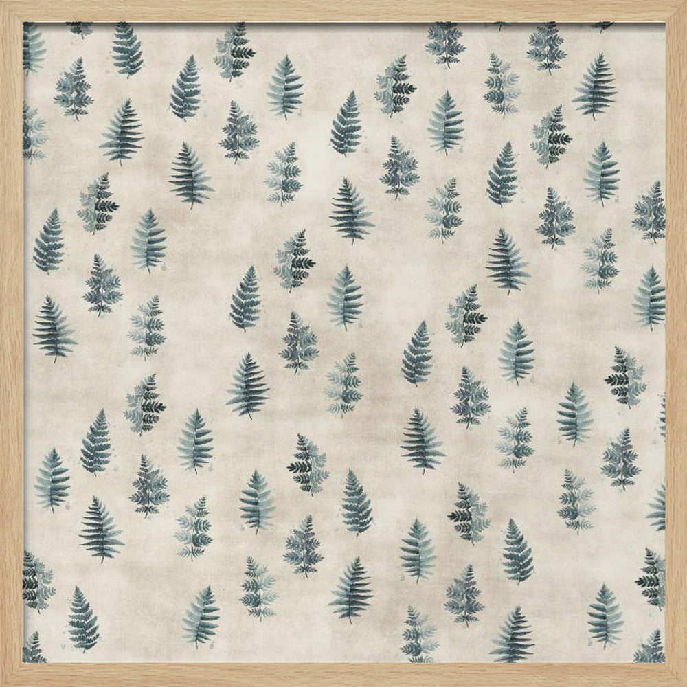 Teal watercolor ferns placed pattern Poster