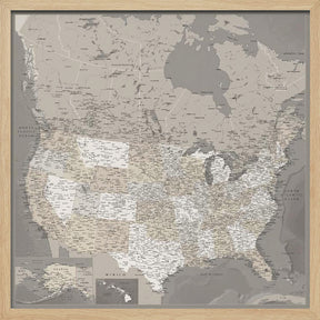 Highly detailed map of the United States, Davey Poster