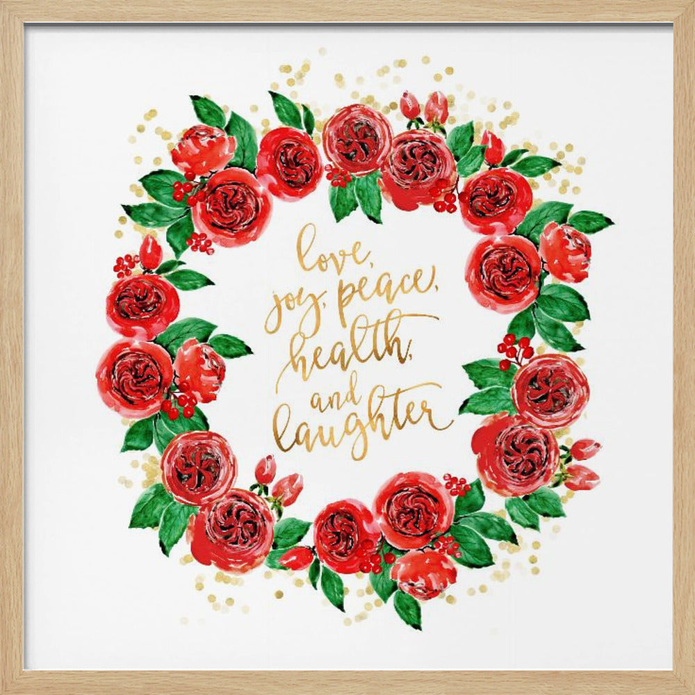 Holiday wishes wreath of red English roses Poster