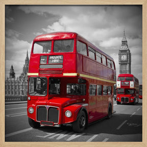 LONDON Red Buses on Westminster Bridge Poster