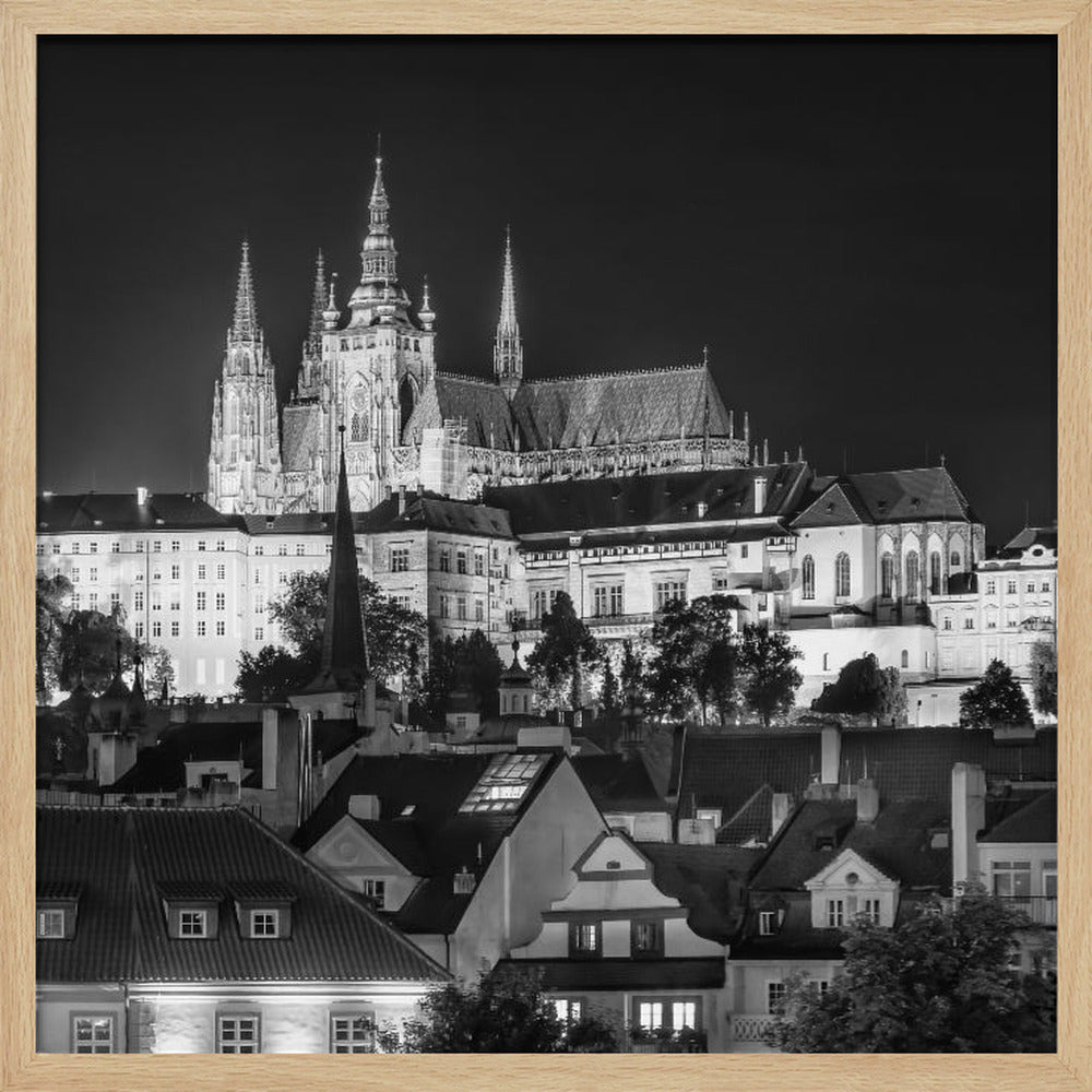 Prague Castle and St. Vitus Cathedral by night - Monochrome Poster