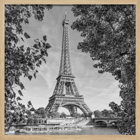 PARIS Eiffel Tower &amp; River Seine - Monochrome Poster