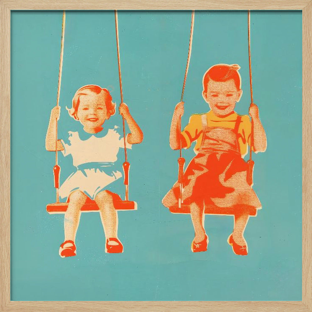 Two Little Girls On Swings Poster