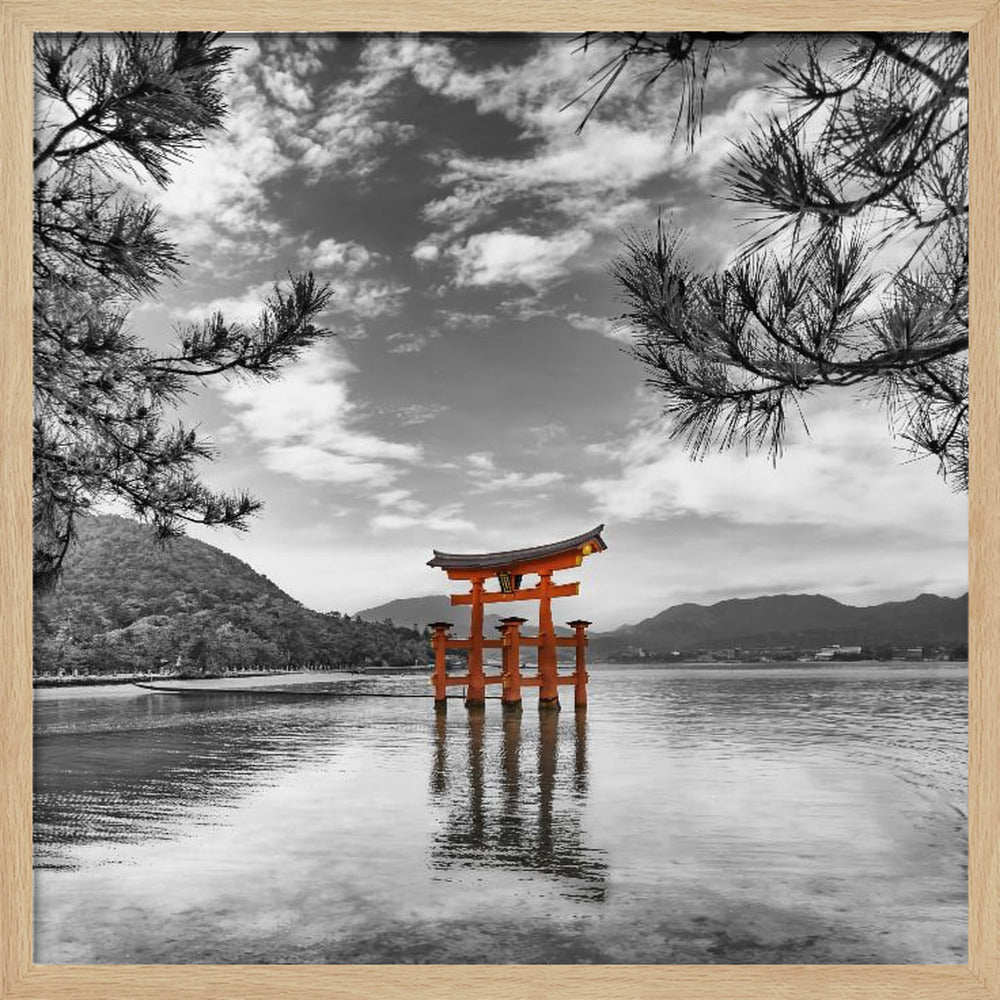 Vermilion torii of the Itsukushima Shrine on Miyajima - colorkey Poster