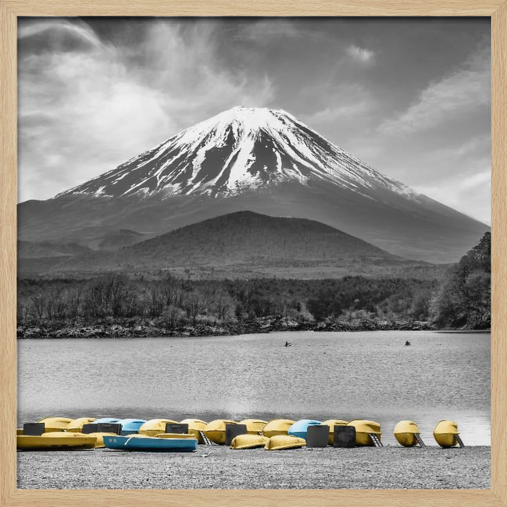 Charming Lake Shoji with majestic Mount Fuji - colorkey Poster