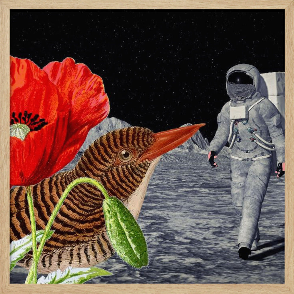 Bird On the Moon Astronaut - Collage Poster