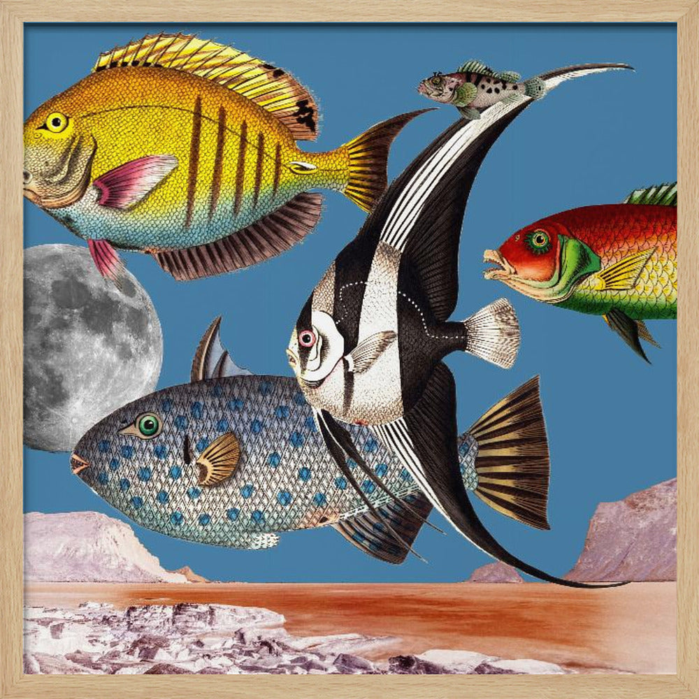 Fish World Blue - Digital Collage Poster