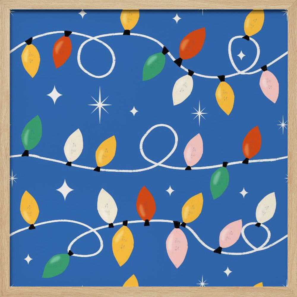 Holiday Christmas Lights Minimal Retro Bold Blue Poster