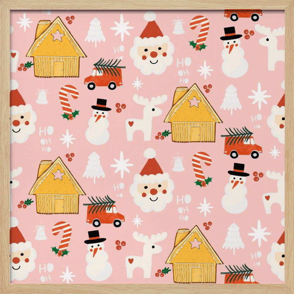 Holiday Christmas Santa Workshop Minimal Retro Pink Poster