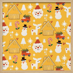 Holiday Christmas Santa Workshop Minimal Retro Yellow Poster