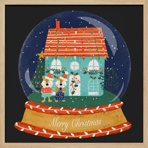 Christmas Snow Globe Village with Fox Family  - Merry Christmas Poster