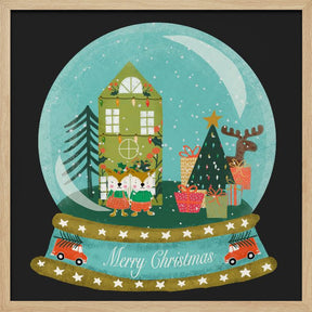 Christmas Snow Globe Village with Deer Family  - Merry Christmas Poster