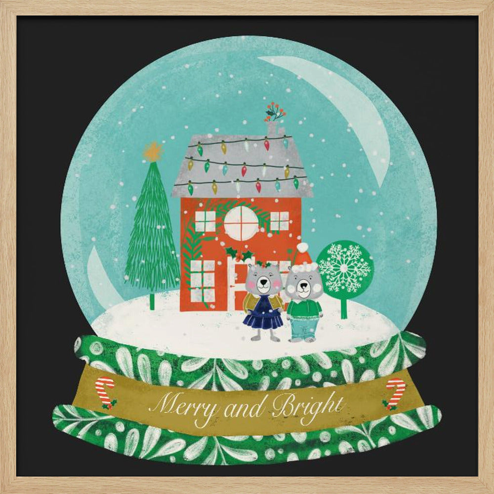 Christmas Snow Globe Village with Bear Family  - Merry and Bright Poster