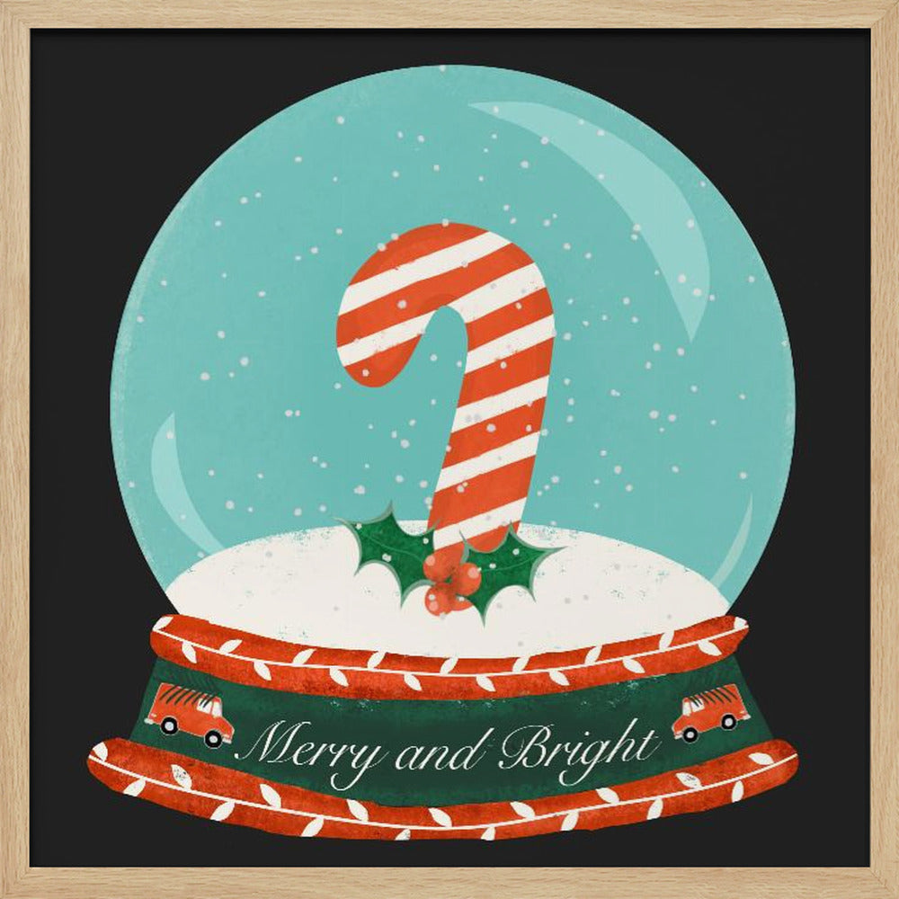 Christmas Candy Cane Snow Globe - Merry and Bright Poster