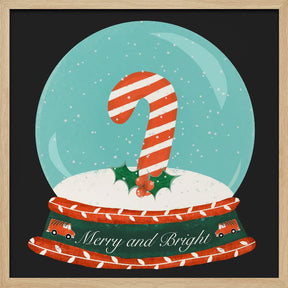 Christmas Candy Cane Snow Globe - Merry and Bright Poster