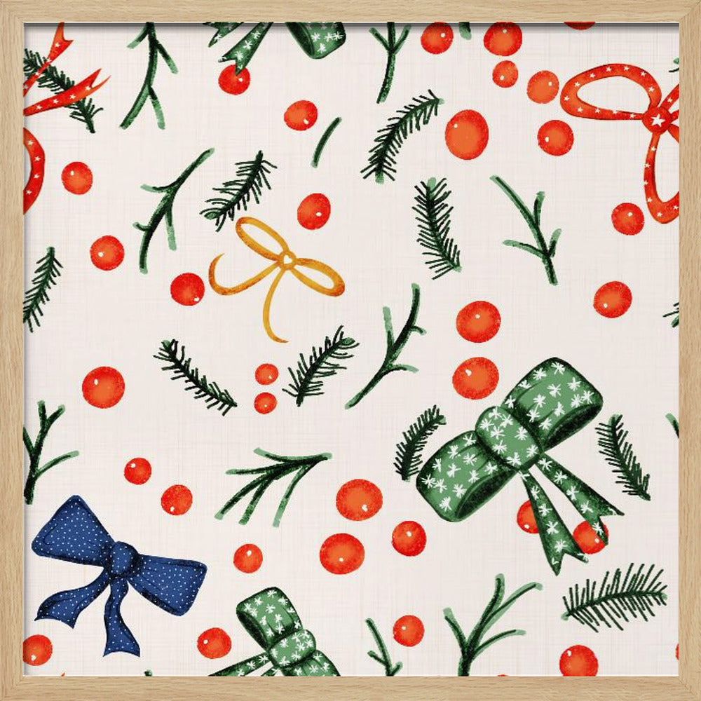 Moody Yuletide Holiday Bows and Berries Beige Poster