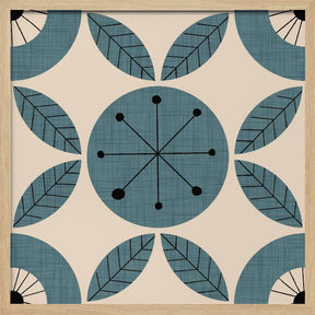 Atomic Floral Botanic Dots Slate Teal Mid Century Modern Poster