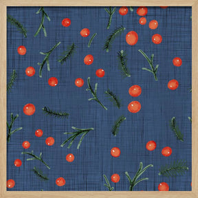 Holiday Branches &amp; Berries Blue Poster