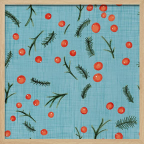 Holiday Branches &amp; Berries Baby Blue Poster