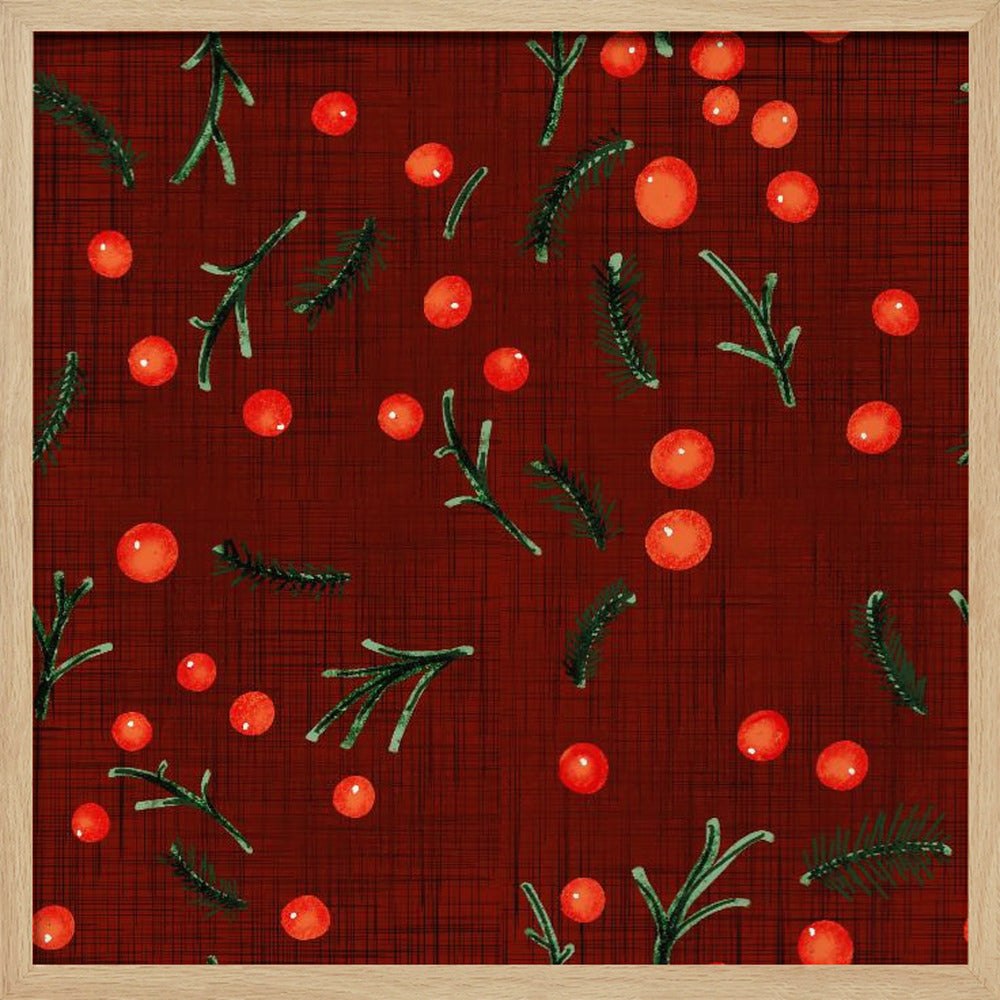 Holiday Branches &amp; Berries Burgundy Poster