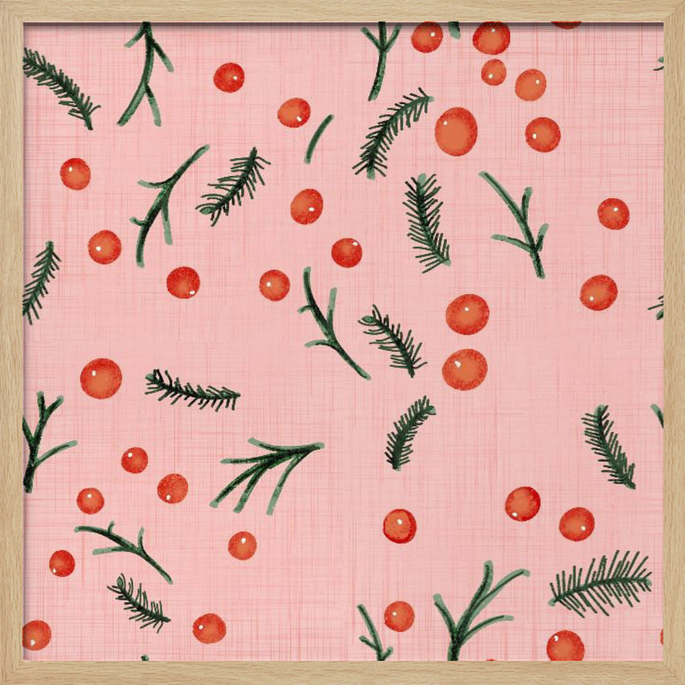 Holiday Branches &amp; Berries Pink Poster