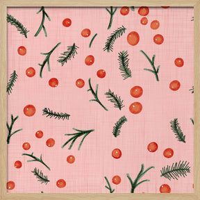 Holiday Branches &amp; Berries Pink Poster