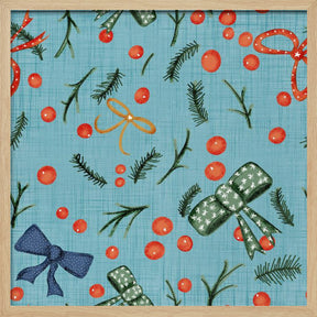 Moody Yuletide Holiday Bows and Berries Baby Blue Poster