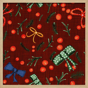 Moody Yuletide Holiday Bows and Berries Burgundy Poster