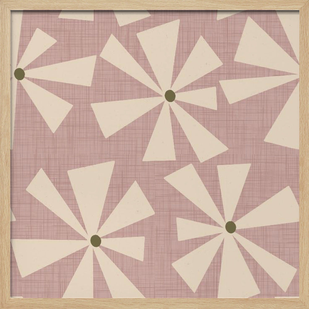 Geometric Floral Burst - Mid Century Flowers Mauve Poster