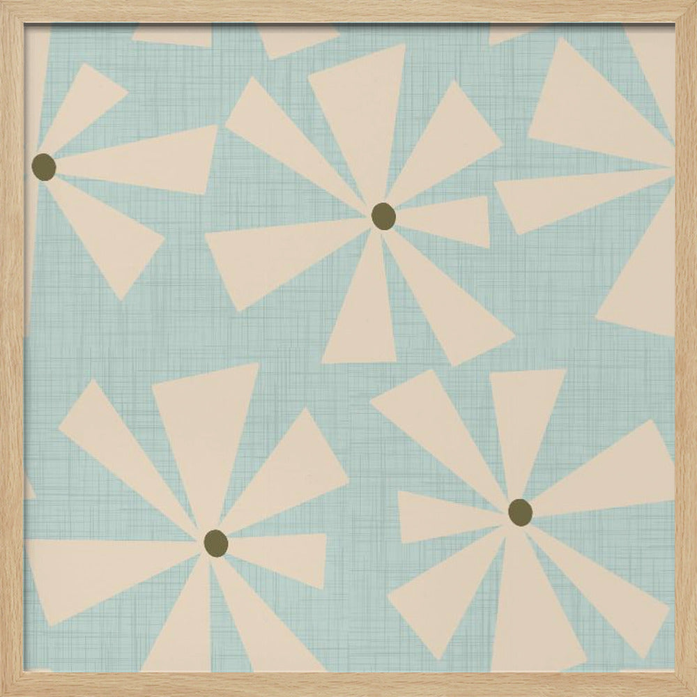 Geometric Floral Burst - Mid Century Flowers Baby Blue Poster