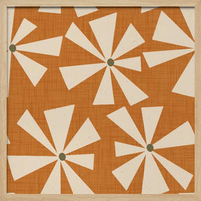 Geometric Floral Burst - Mid Century Flowers Ocher Poster