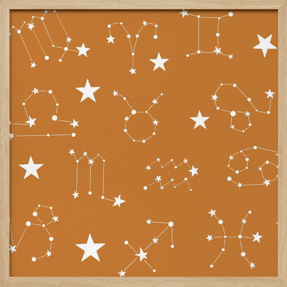 Celestial Constellation Boho-Moon and Stars In Dark Neutral- Ocher Poster