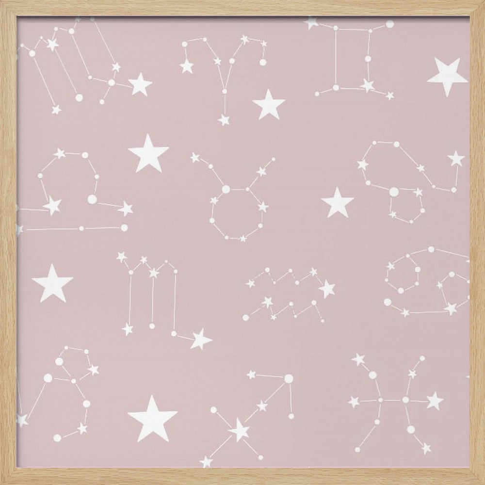 Celestial Constellation Boho-Moon and Stars In Dark Neutral- Mauve Poster