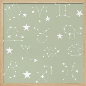 Celestial Constellation Boho-Moon and Stars In Dark Neutral- Sage Poster