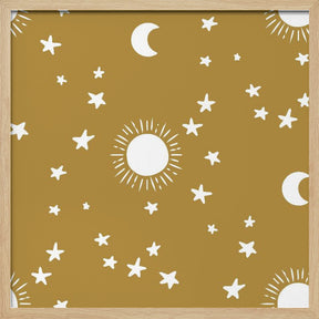 Celestial Dreamscape - Neutral Stars &amp; Shooting Stars Nursery-Golden Olive Poster