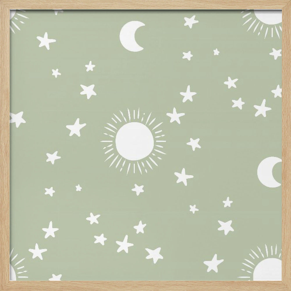 Celestial Dreamscape - Neutral Stars &amp; Shooting Stars Nursery- Sage Poster