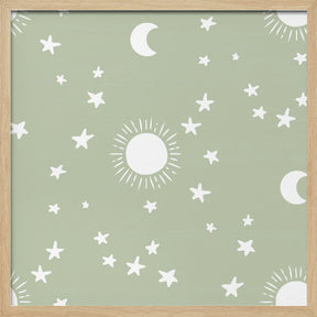 Celestial Dreamscape - Neutral Stars &amp; Shooting Stars Nursery- Sage Poster