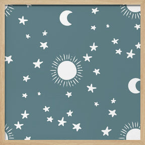 Celestial Dreamscape - Neutral Stars &amp; Shooting Stars Nursery- Slate Blue Poster