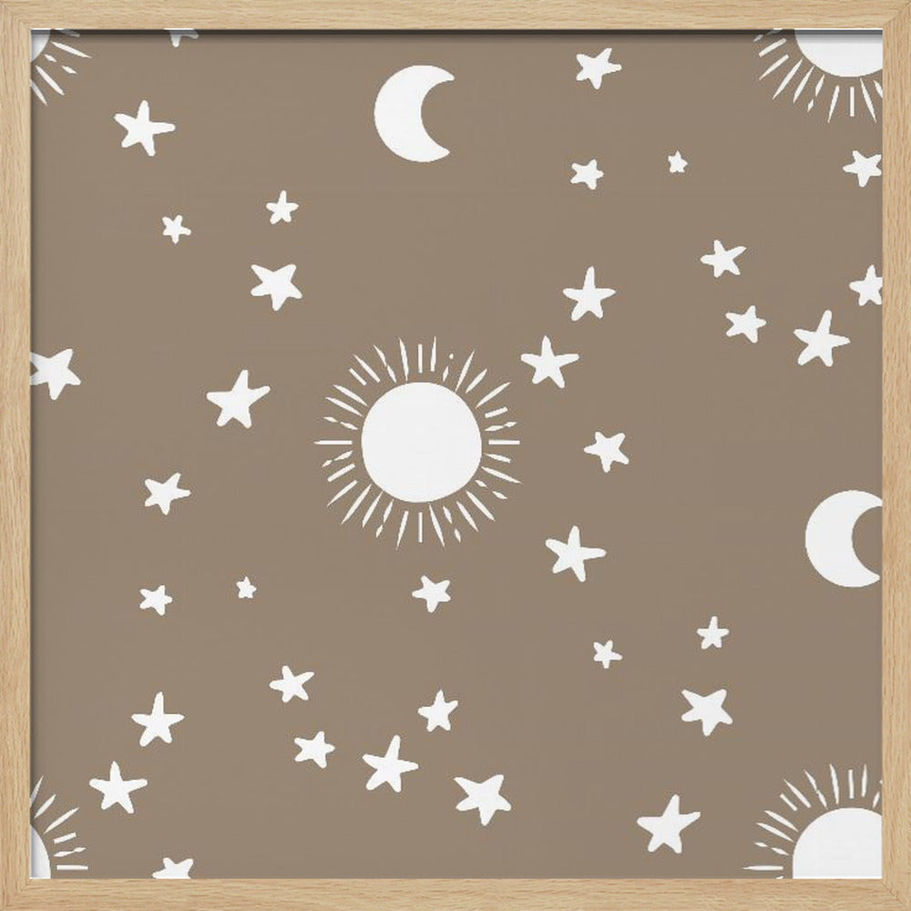 Celestial Dreamscape - Neutral Stars &amp; Shooting Stars Nursery- Taupe Poster