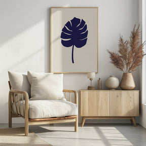 Monstera Leaf Dark Blue Poster