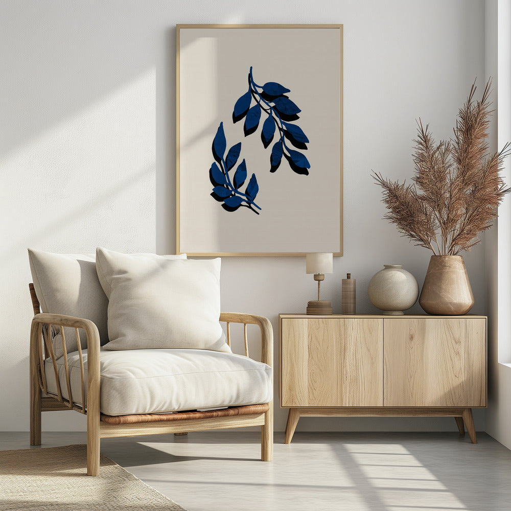 Blue Twig Brush Poster