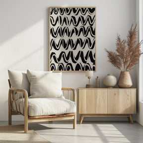 Beige Black Waves Pattern Poster