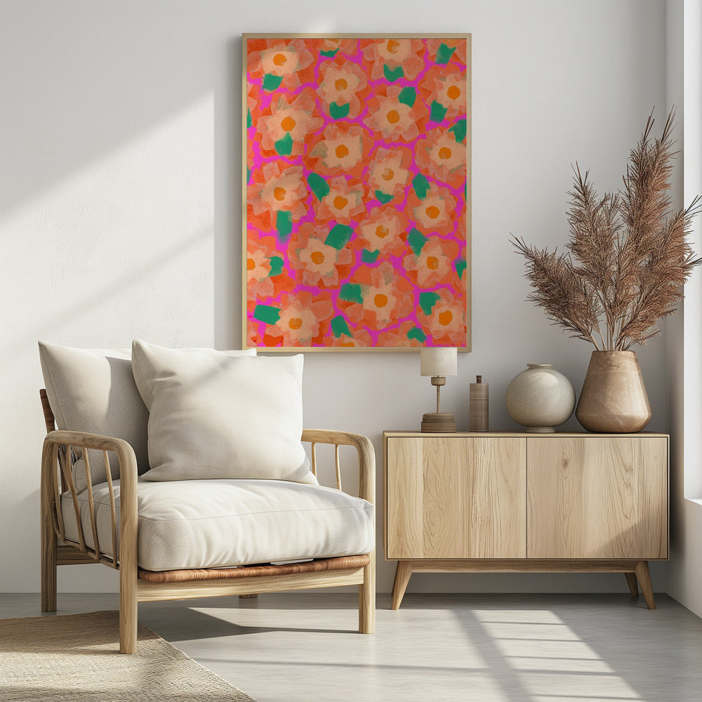 Cute Orange Flower Pattern Poster